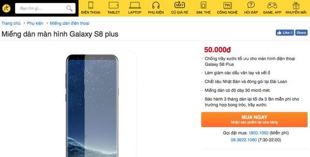  Miếng dán Galaxy S8 Plus với giá chỉ 50.000 đồng 