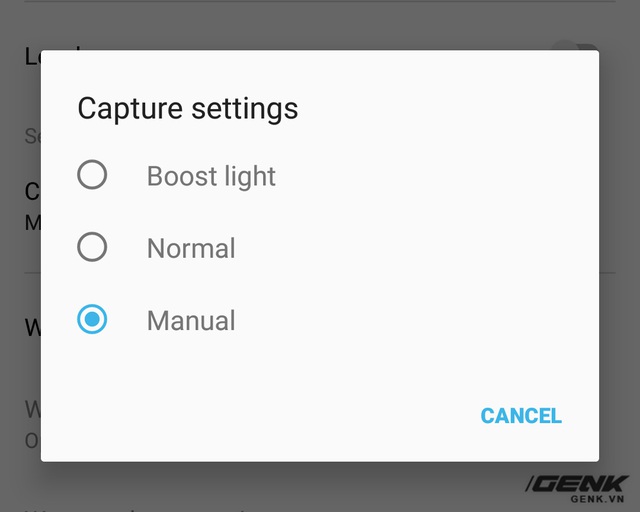 Người dùng sẽ phải vào phần cài đặt để chuyển giữa các chế độ chụp ảnh thường, chỉnh tay hay Boost Light 