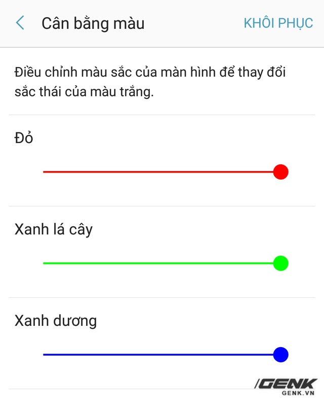  Khả năng điều chỉnh tông màu của màn hình được tích hợp trong phần Cài đặt của Galaxy S8 