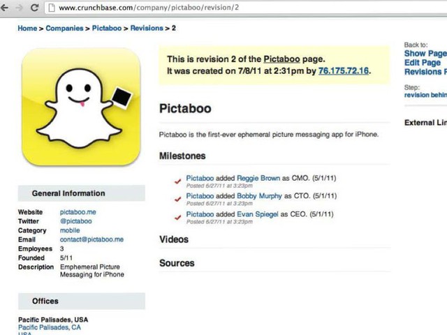  Những hình ảnh đầu tiên về Pictaboo lưu trên Crunchbase 