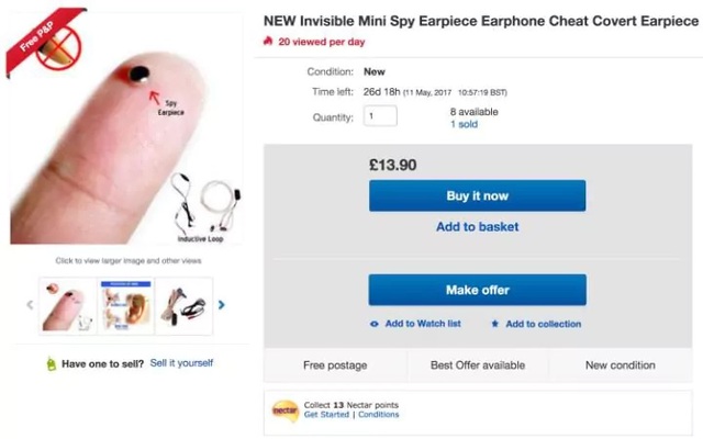 Thiết bị gian lận thi cử được chào bán trên eBay và Amazon