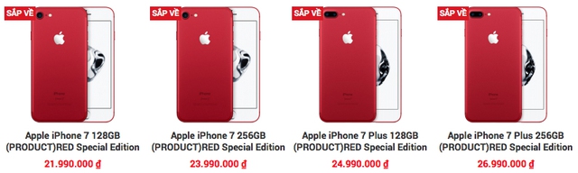  Giá iPhone 7 và 7 Plus màu đỏ được một đại lý bán lẻ công bố 