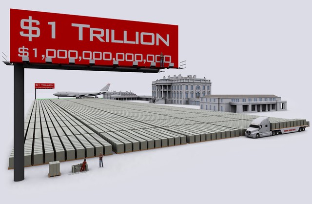  Thử hình dung 1.000 tỷ USD trông như thế nào với các tờ 100 USD. 