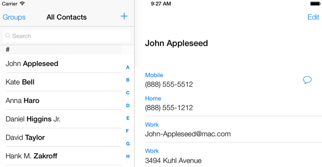 
	Ứng dụng danh bạ.