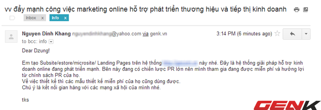  Nhìn tiêu đề thư người đọc sẽ tưởng đây là thư của sếp hay đồng nghiệp.