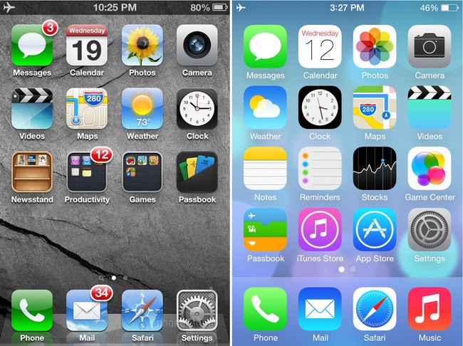 Sự khác biệt giữa iOS 7 và iOS 6