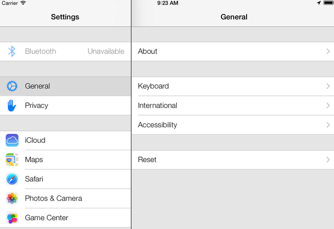 
	Settings của iOS 7 cho iPad và iPad mini.