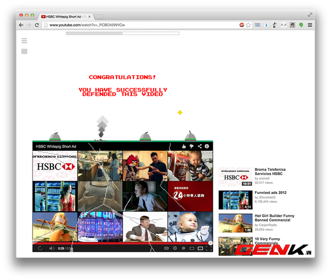 Chơi game Missle Command ngay tr&ecirc;n YouTube.