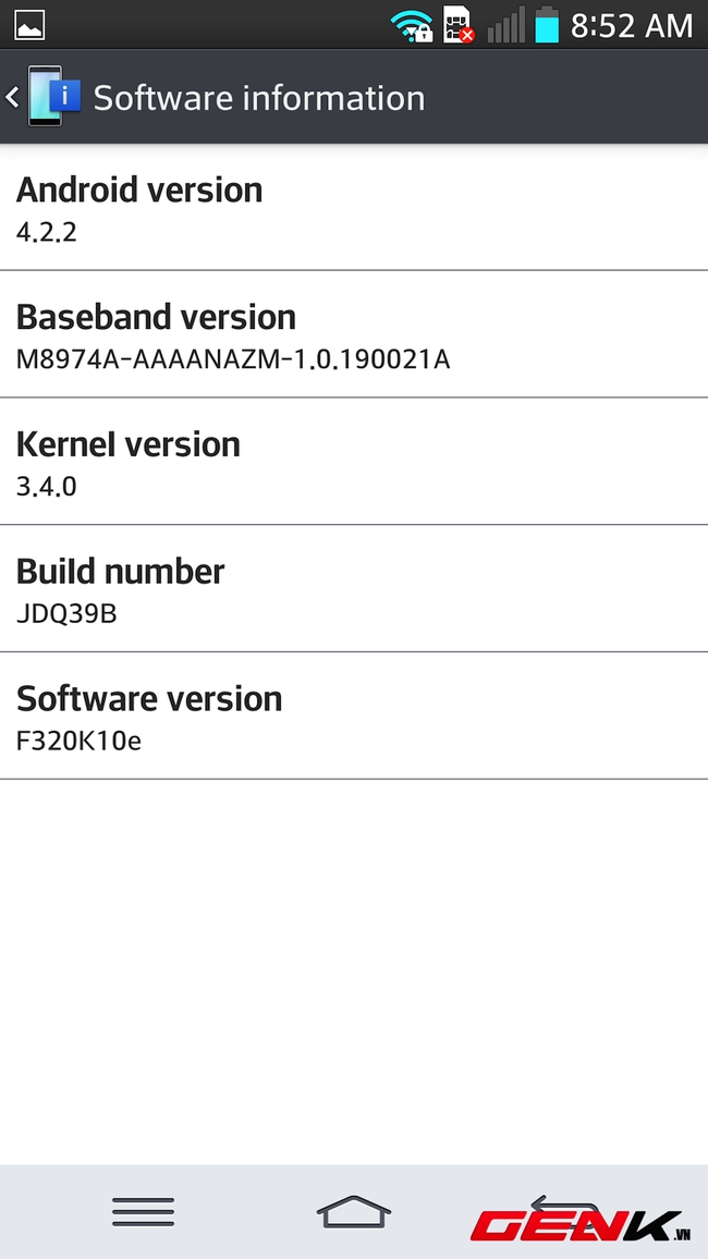  G2 được cài sẵn Android 4.2.2 khi xuất xưởng.