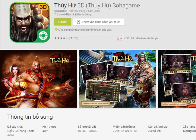  Hơn 1 tuần ra mắt, Thủy Hử 3D đã có hơn 35.000 lượt tải từ Google Play.
