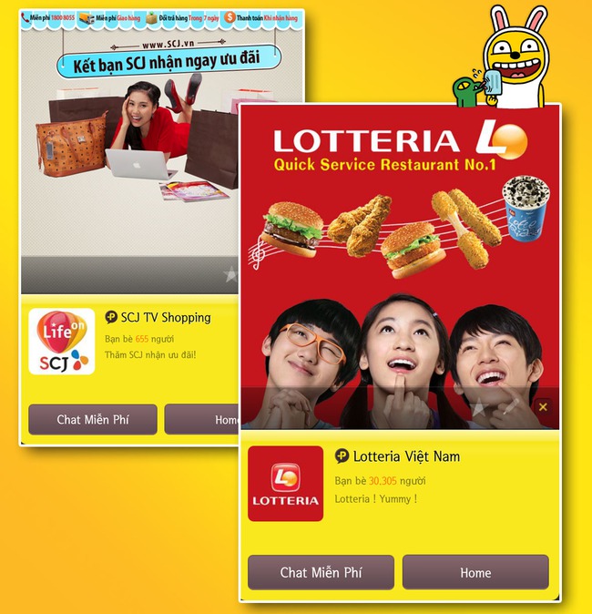  Plus Friend của SCJ TV Shopping và Lotteria Việt Nam trên KakaoTalk