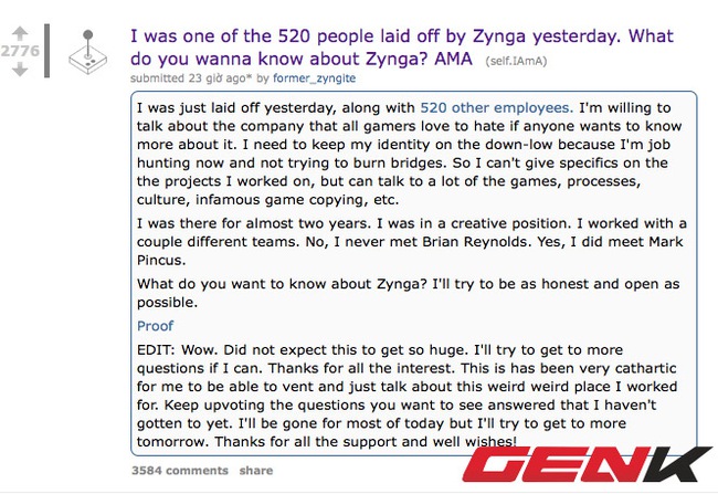 Cuộc thảo luận vẫn đang tiếp tục và sẽ còn nhiều thông tin xoay quanh nội bộ Zynga.