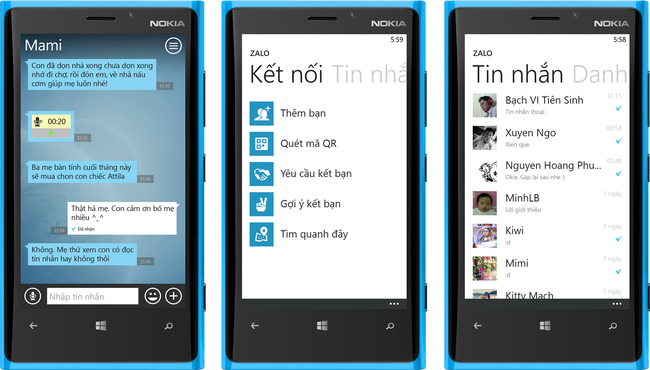  Giao diện Zalo trên Windows Phone.