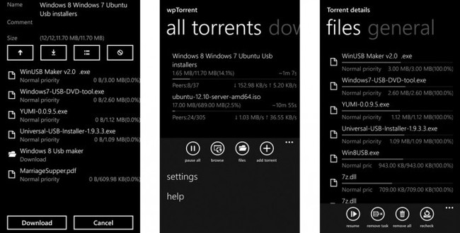 wpTorrent - Ứng dụng tải Torrent trên Windows Phone