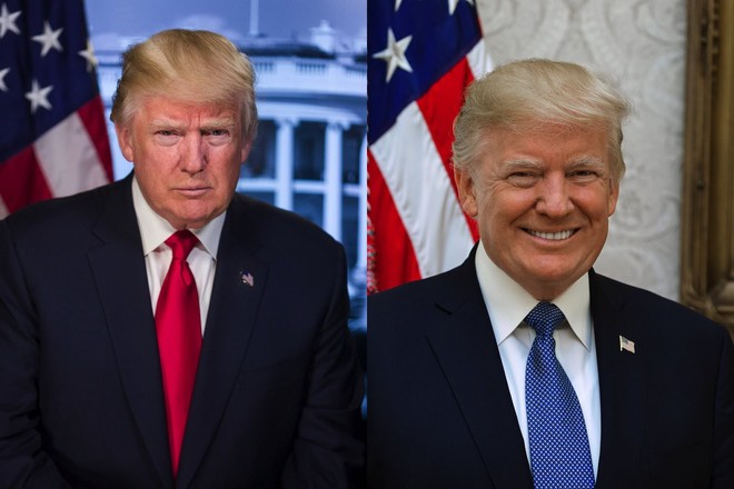 Hai tấm ảnh chân dung trước đây và hiện tại của ông Trump.