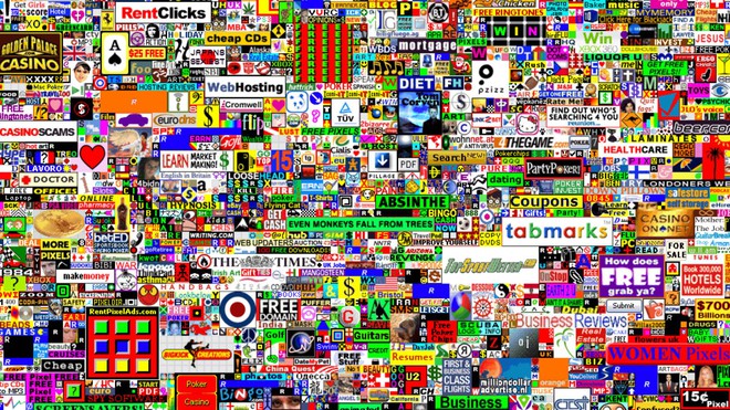  Bức canvas 1 triệu pixel được phủ kỉn bỏi các quảng cáo trên trang Million Dollar Homepage 
