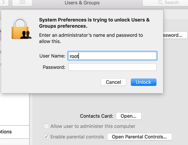  Chỉ cần gõ root vào username, không cần nhập mật khẩu, và nhấn Unlock 2 lần là đã hạck được máy. 