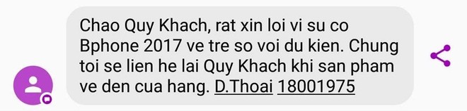  Tin nhắn từ Thế Giới Di Động xin lỗi người dùng do không thể giao máy đúng hẹn ​ 