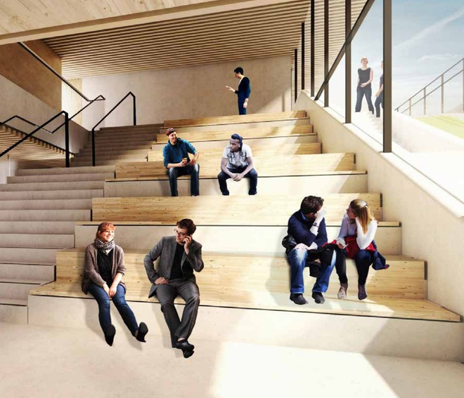  Đây là một cầu thang chéo được thiết kế để mọi người có thể giao tiếp với nhau nhiều hơn và cầu thang này xuyên suốt 11 tầng của tòa nhà. 