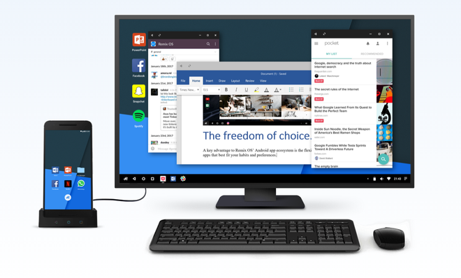  Remix OS for Mobile, 1 dự án tương tự Windows Continumm của Microsoft và Dex của Samsung. 