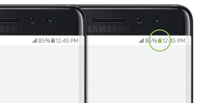  Hai phiên bản của Galaxy Note7 với biểu tượng pin trắng và pin xanh 