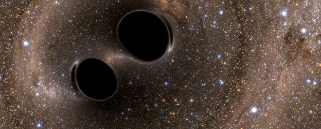 Hình ảnh minh họa việc sát nhập của hai hố đen