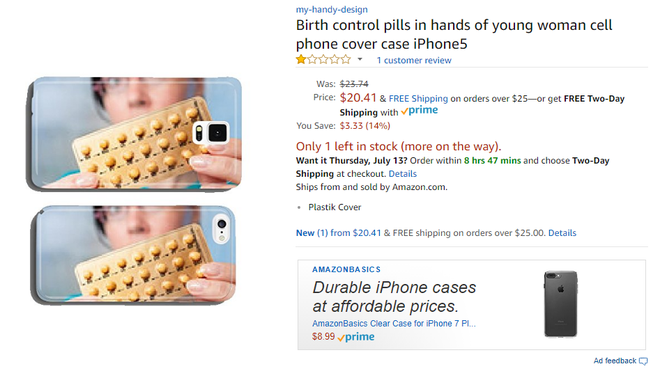  Ốp iPhone 5 hình một bà cô cầm trên tay vỉ thuốc tránh thai. 