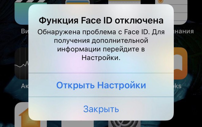  Hướng dẫn người dùng mở Cài đặt (Settings) để biết thêm thông tin về vấn đề đã xảy ra với Face ID 