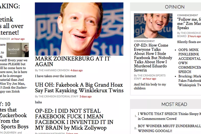  Ảnh chụp màn hình The Harvard Crimson với hàng loạt nội dung bôi nhọ Mark Zuckerberg 