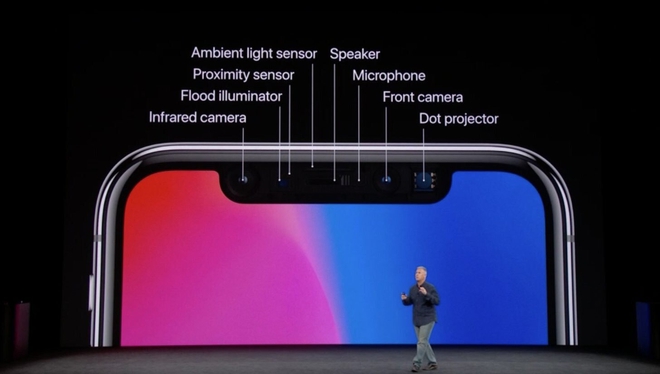  Hàng loạt cảm biến được đặt ở mặt trước iPhone X, hỗ trợ cho các tính năng mới của thiết bị. 