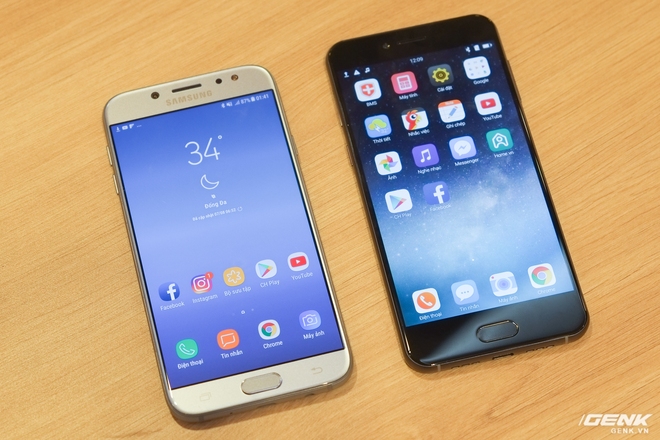  Cả Bphone 2017 và Galaxy J7 Pro đều sở hữu màn hình 5.5 inch Full HD. Tuy nhiên Galaxy J7 Pro sử dụng công nghệ Super AMOLED, cho độ tương phản tuyệt đối và màu sắc rực rỡ hơn. Nhưng do cách sắp xếp điểm ảnh Pentile (2 subpixels/pixel), màn hình của J7 Pro sẽ không sắc nét bằng Bphone 2017 với cách sắp xếp điểm ảnh RGB (3 subpixels/pixel) 