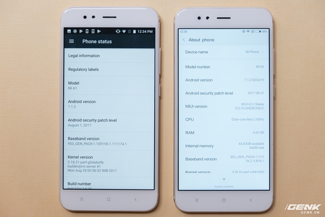  Cả Mi 5X và Mi A1 hiện đều đang chạy Android 7.1.2 Nougat, tuy nhiên điều này có thể sẽ sớm thay đổi trong tương lai khi Mi A1 nhận được bản cập nhật Android Oreo sớm hơn Mi 5X 