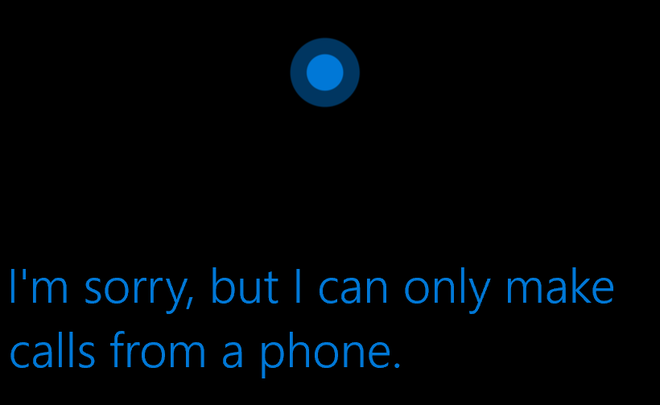  Màn hình báo lỗi khi thực hiện tạo cuộc gọi trên Skype bằng Cortana. 