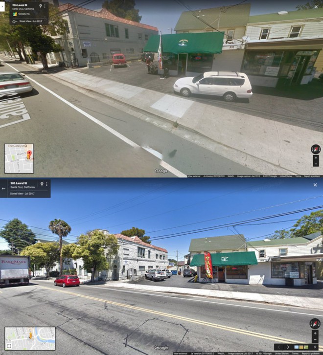  So sánh hình ảnh của hệ thống Google Street View cũ (bên trên) và mới (bên dưới). 