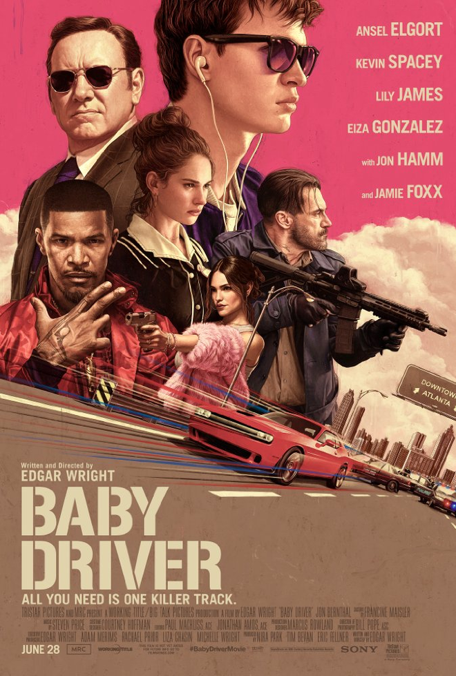 Hôm nay tôi chọn Baby Driver, 7h45 tối, preview trên mạng khá hay, metacritic cao chất ngất và đặc biệt bị ấn tượng bởi poster phim. Cứ như bìa đĩa Grand Thief Auto ấy nhỉ? 
