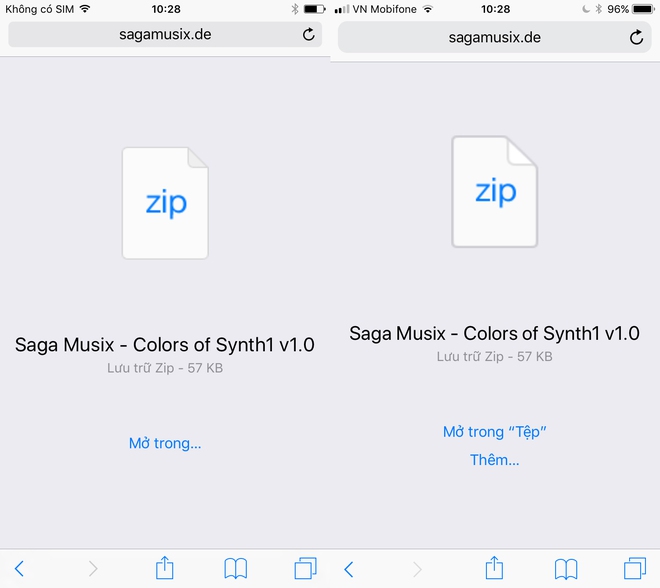
Ứng dụng File trên iOS 11 (phải) cho phép người dùng tải về tập tin.
