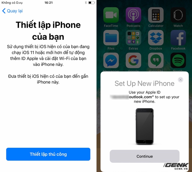  Khi đặt hai thiết bị iOS 11 gần nhau trong quá trình thiết lập, thiết bị cũ (phải) sẽ hiển thị yêu cầu kết nối 