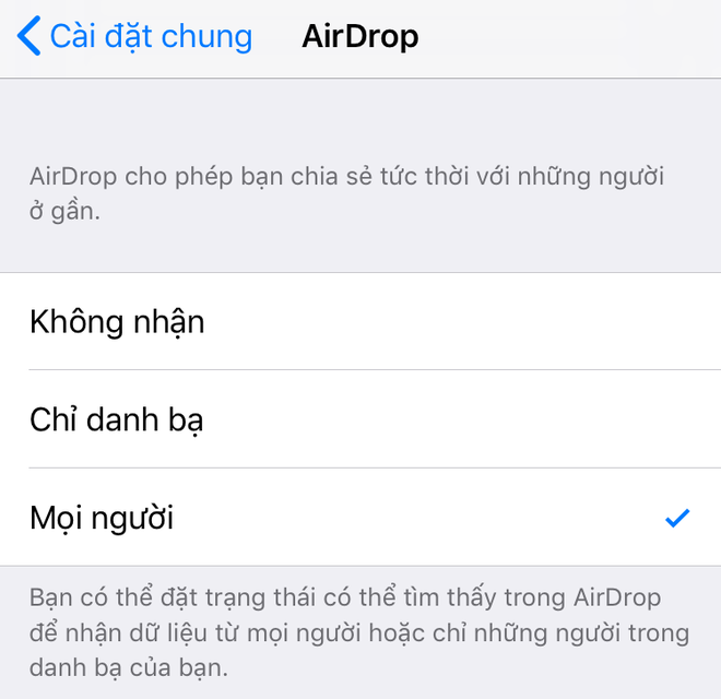  AirDrop đã có một mục riêng trong ứng dụng Cài đặt 