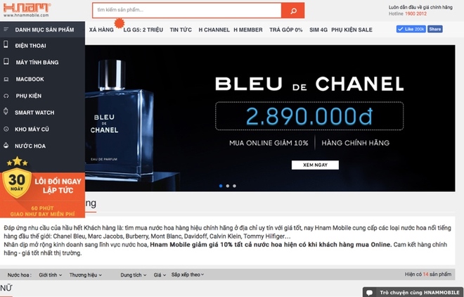  Trang bán nước hoa của Hnam Mobile - Ảnh chụp màn hình 