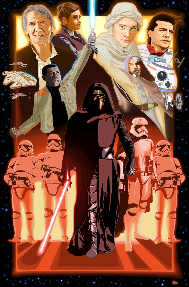 
Bức tranh được họa sĩ Patrick Hines ở Boston vẽ với chủ đề poster phim “Star Wars: The Force Awakens”. Các chi tiết tinh xảo và đẹp đến ngỡ ngàng...
