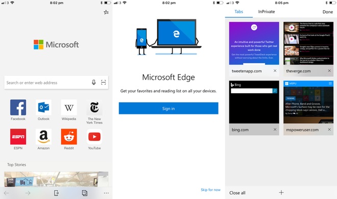  Giao diện của Microsoft Edge phiên bản Beta chạy trên iOS 