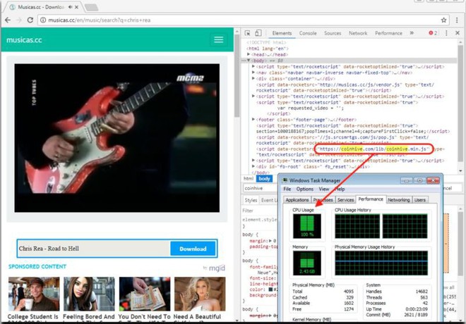  Một trang web xem video ca nhạc bị biến thành công cụ đào Bitcoin bí mật. 