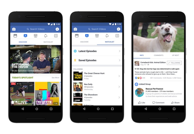  Tính năng Watch mới của Facebook sẽ trình chiếu các chương trình dài tập và chương trình thể thao (ảnh: Facebook). 
