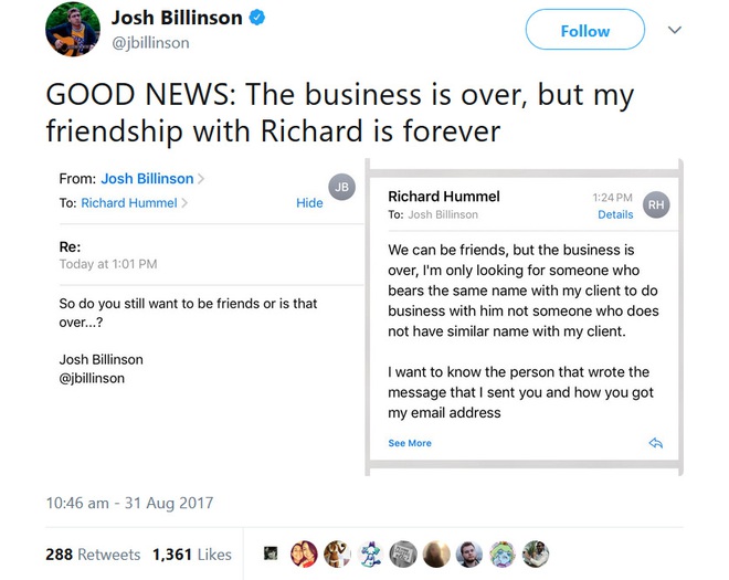  Josh Billison sau đó còn muốn... kết bạn với gã scammer xấu số 