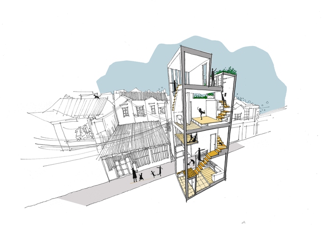
Bản phác thảo cấu trúc căn nhà với hệ thống cầu thang được bố trí vô cùng thông minh

