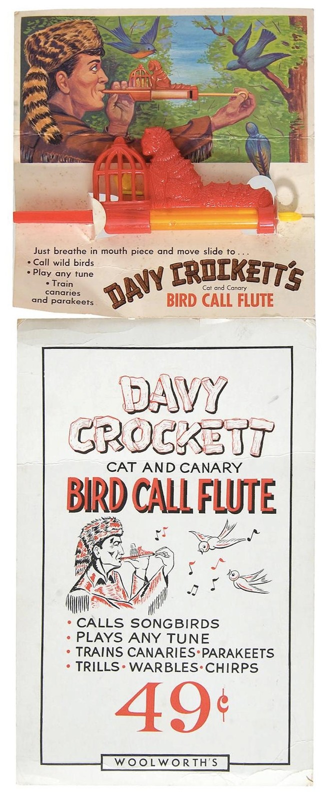  Tranh quảng cáo chiếc sáo Davy Crockett Cat và Canary Bird Call. 
