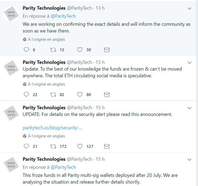  Các dòng cập nhật liên tục của Parity trên Twitter. 