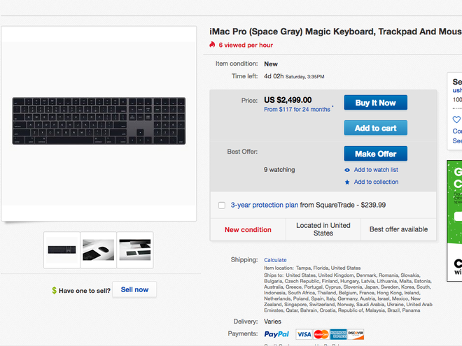 Đã có người rao bán bộ phím chuột không dây màu xám đi kèm iMac Pro trên eBay, giá chỉ hơn 56 triệu đồng - Ảnh 1.