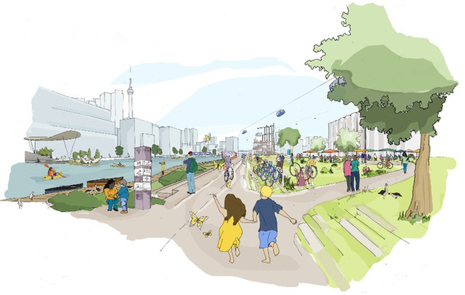  Theo những gì mà Sidewalk Labs minh họa, người dân sống trong khu vực này có thể dùng chung xe đạp hay tận hưởng những không gian xanh. 