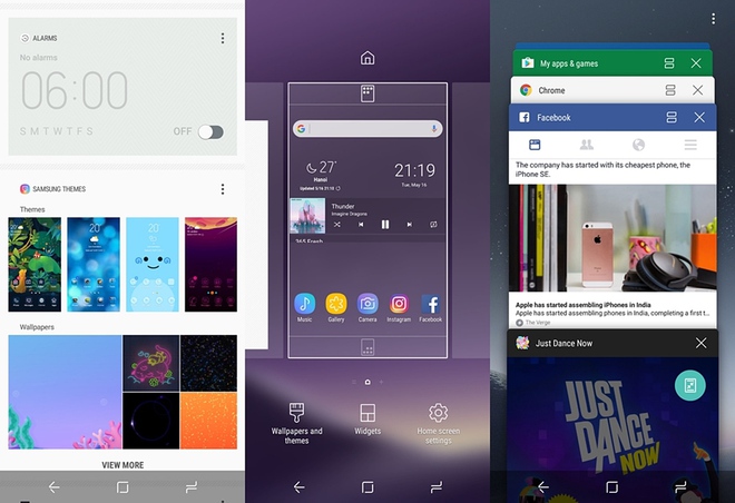  Kho theme, menu cài đặt home screen và trình đa nhiệm của Galaxy S8. 